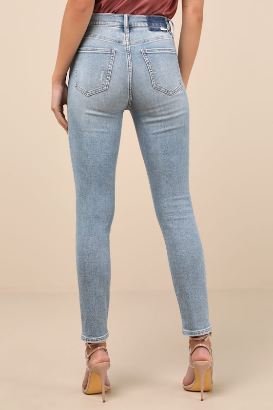 Moneymaker Light Wash Denim High-Rise Distressed Skinny Jeans