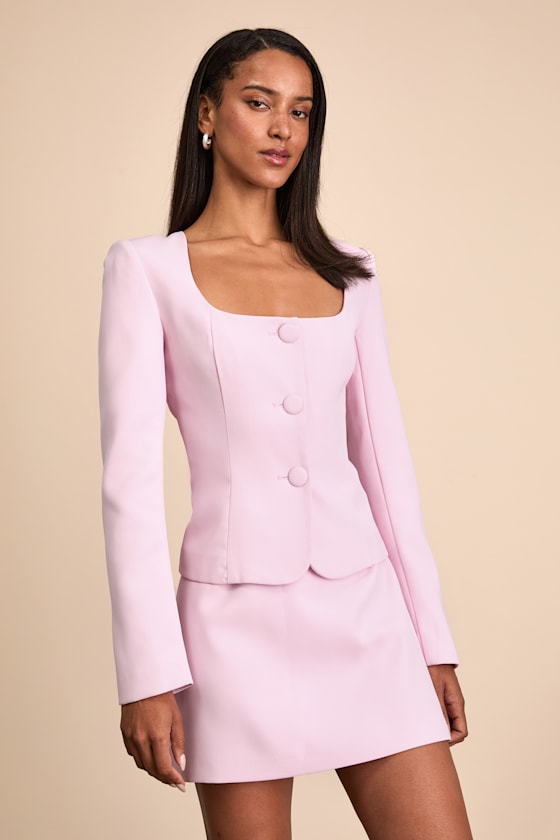 Eliana Light Pink Scoop Neck Blazer