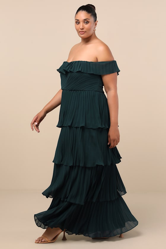 Always Remarkable Emerald Pleated Off-the-Shoulder Maxi Dress