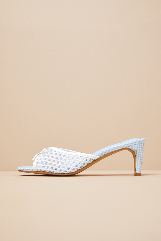 Winola Blue Gingham High Heel Slide Sandals