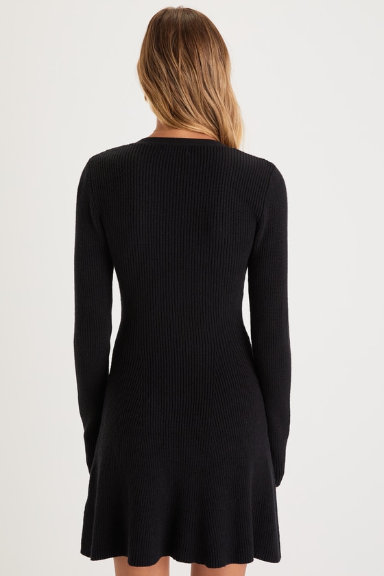 Adorably Flirty Black Button-Front Sweater Mini Dress