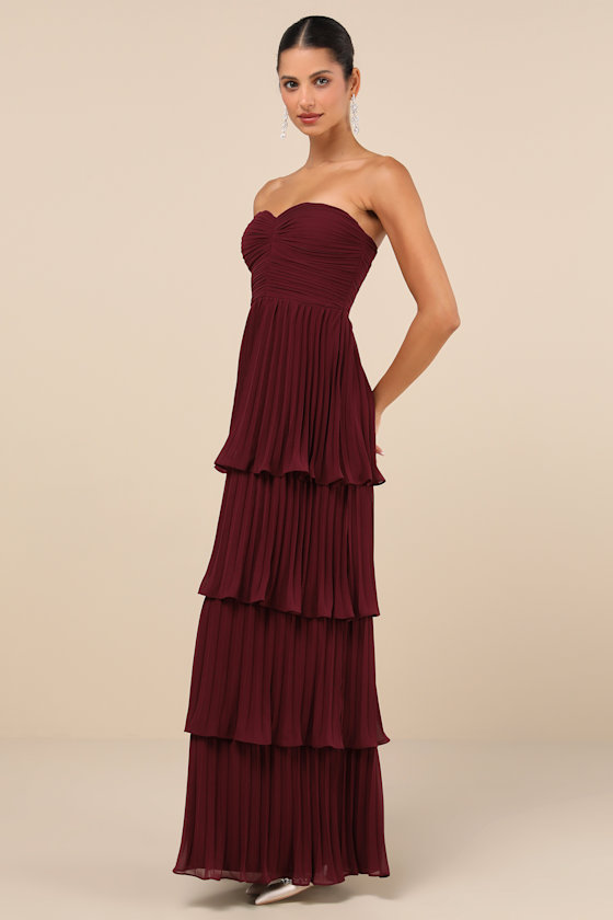 Seriously Sensational Plum Purple Strapless Tiered Maxi Dress