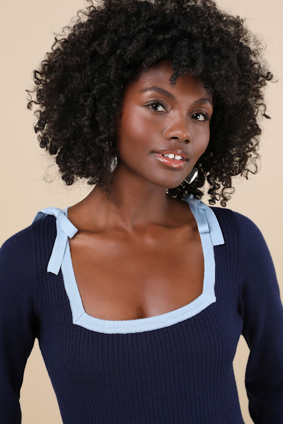 Perfect Outcome Navy Long Sleeve Sweater Mini Dress