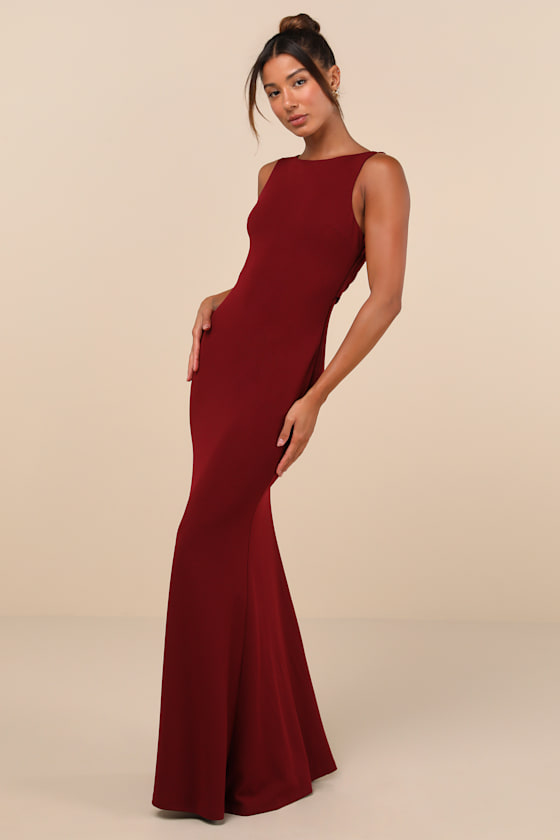 Love In Your Eyes Wine Red Knotted Mermaid Maxi Dress