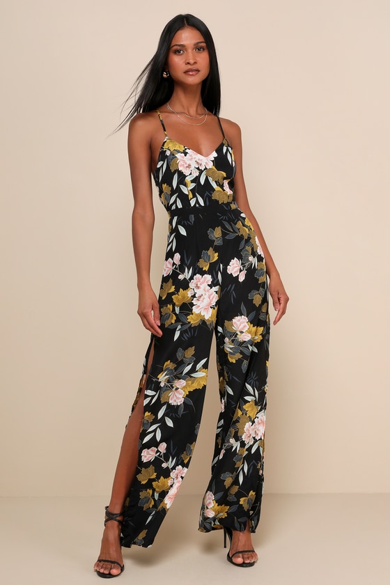 Beautiful Blooms Black Floral Print Wide-Leg Jumpsuit