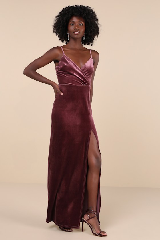 Graceful Glamour Dusty Purple Velvet Surplice Maxi Dress