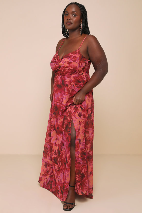 Beautiful Soul Burgundy Floral Print Twist-Front Maxi Dress