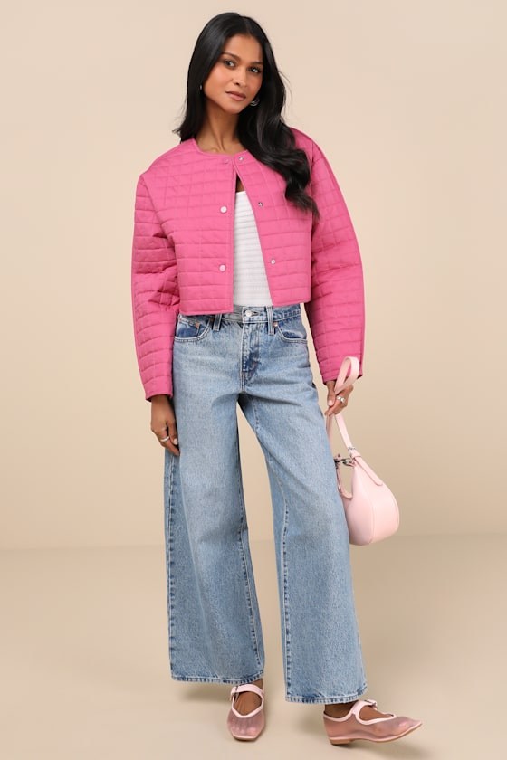 Denny Hot Pink Quilted Cropped Jacket