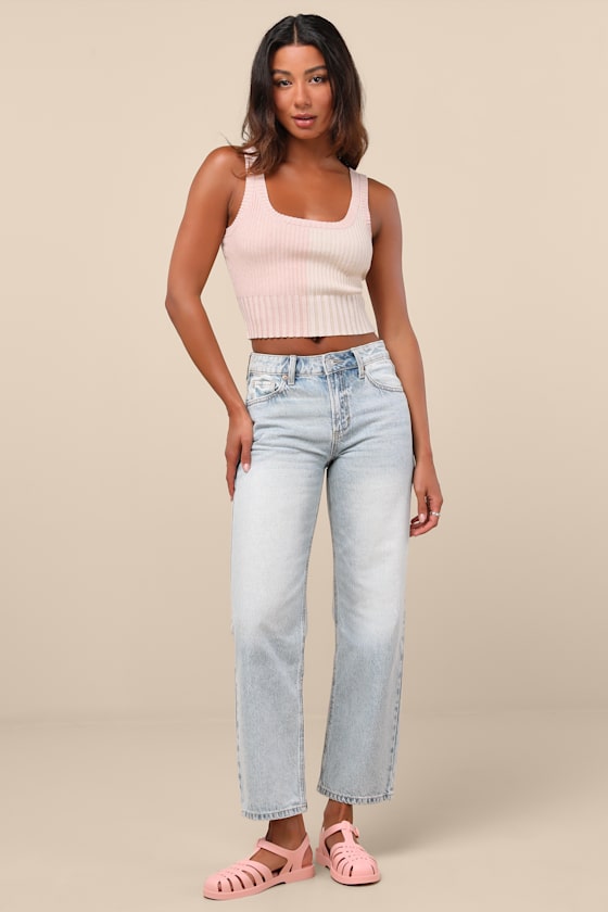 Teague Light Wash Mid-Rise Straight Leg Jeans