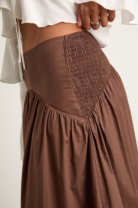 Juniper Dark Brown Cotton Mid-Rise Maxi Skirt