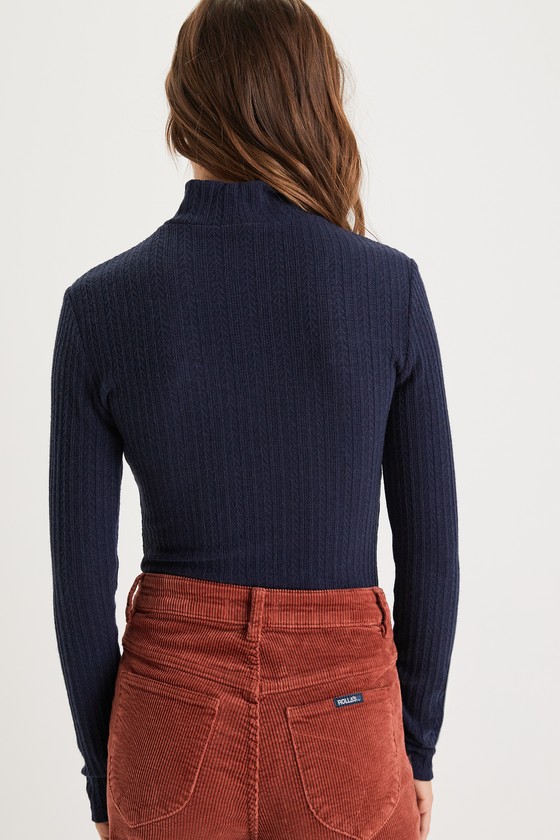 Darling Inclination Navy Blue Pointelle Long Sleeve Bodysuit