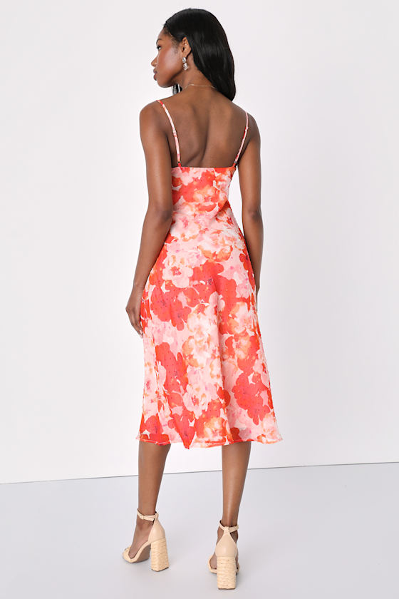 Fabulous Destiny Pink Floral Swiss Dot Cowl Neck Midi Dress