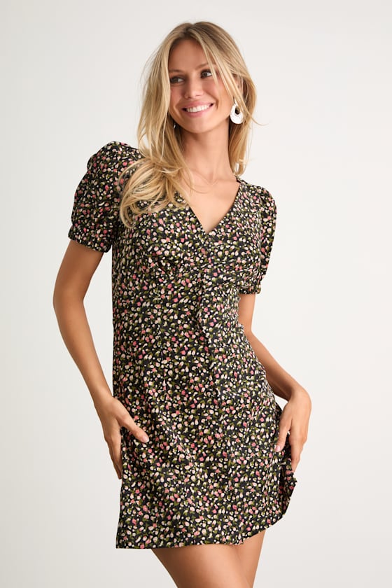 Adored Cutie Navy Floral Corduroy Button-Front Mini Dress