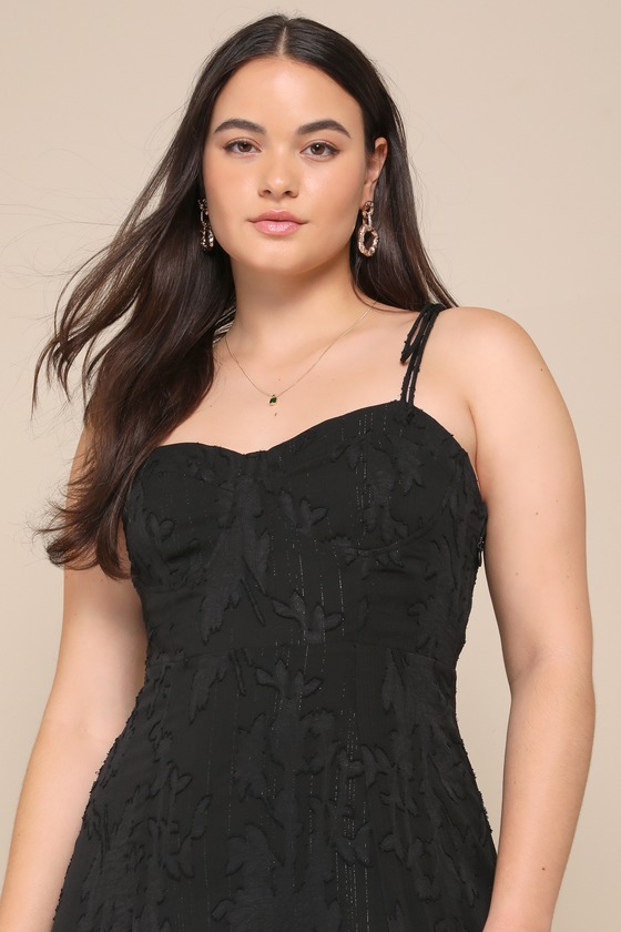 Loveliest Looks Black Floral Jacquard Tie-Strap Midi Dress