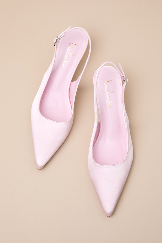 Agnesca Baby Pink Satin Slingback Kitten Heel Pumps