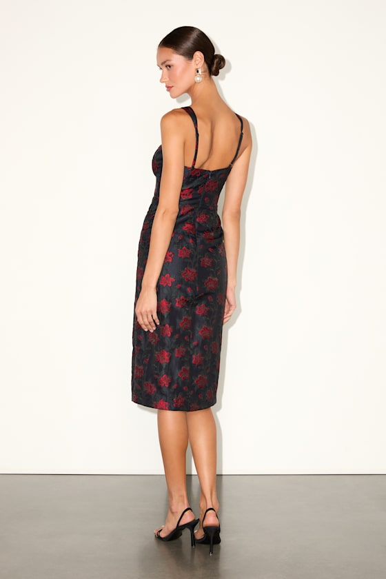 Immaculate Chicness Navy Floral Brocade Midi Dress
