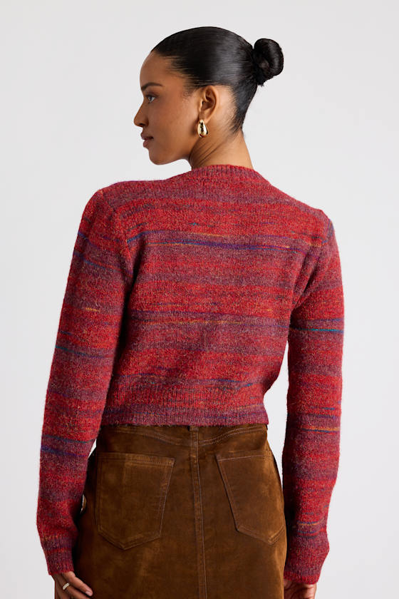 Haller Red Space Dye Cropped Cardigan Sweater