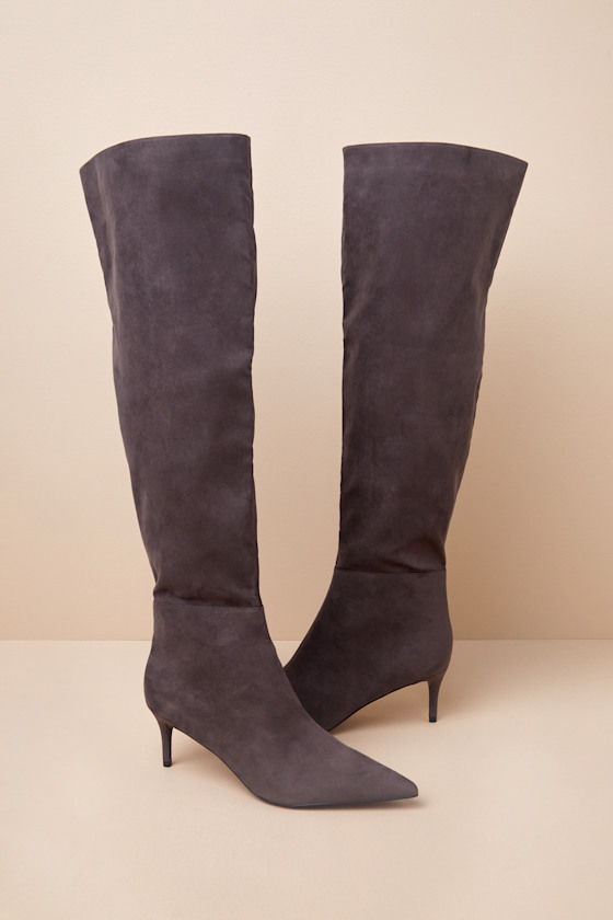 Tierny Charcoal Suede Pointed-Toe Over-the-Knee Boots