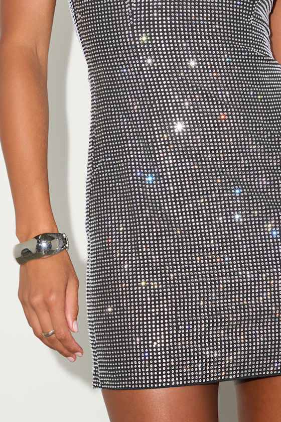 Enticing Shine Black Rhinestone Strapless Mini Dress