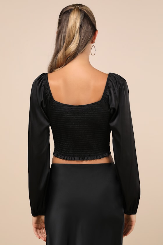 Glitteringly Gorgeous Black Rhinestone Cropped Long Sleeve Top