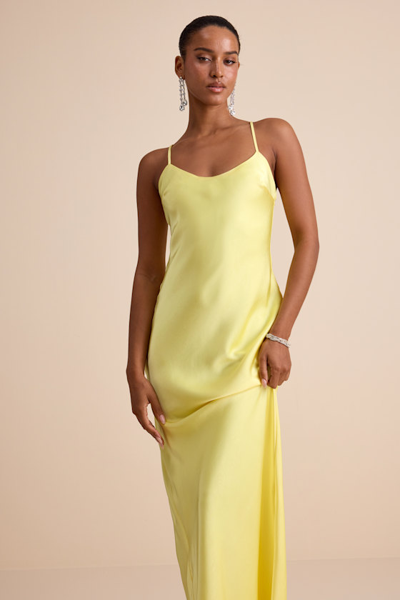 Janet Light Yellow Satin Slip Maxi Dress