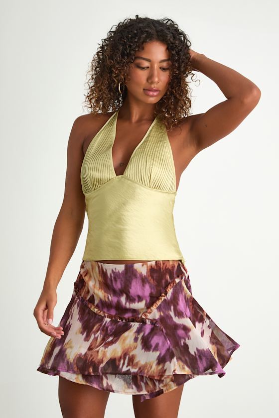 Nakoa Purple Multi Abstract Ruffled Mini Skirt