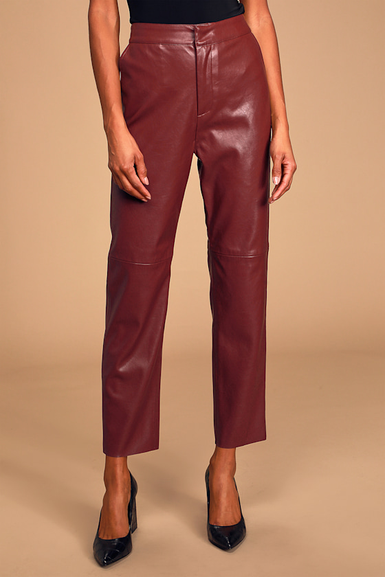 Open Minded Burgundy Vegan Leather Pants