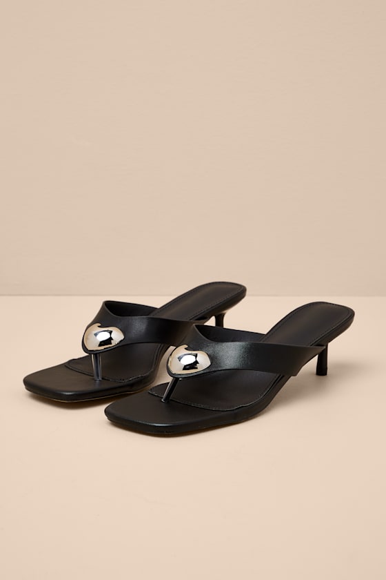 Janae Black High Heel Thong Slide Sandals