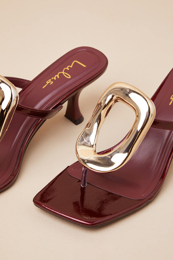 Xenia Burgundy Embellished High Heel Thong Sandals