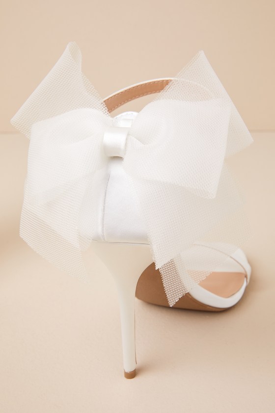 Ayanna Ivory Satin Bow Ankle Strap High Heel Sandals