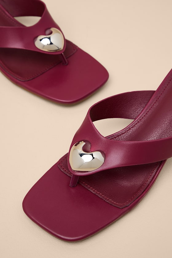 Janae Burgundy High Heel Thong Slide Sandals