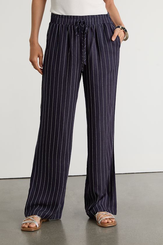 Aravah Navy Pinstriped Linen Wide-Leg Pants