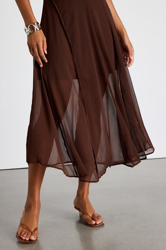 Euroa Brown Seamed Sleeveless Midi Dress