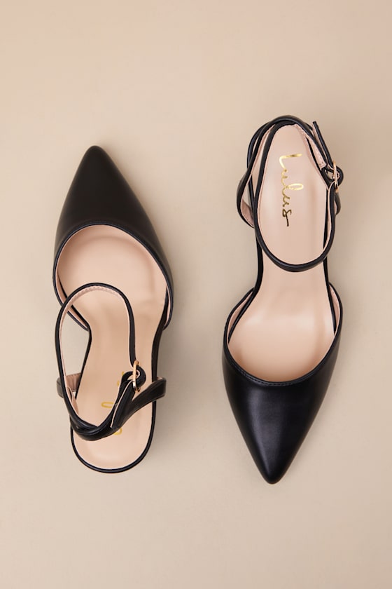 Embley Black Pointed-Toe Ankle Strap Pumps
