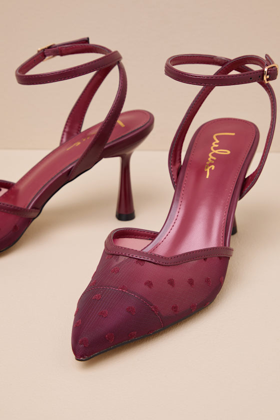 Polaris Merlot Mesh Heart Ankle Strap Pumps