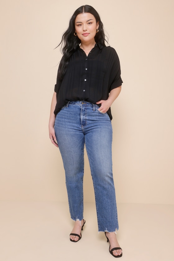 Everlee Black Striped Button-Up Top