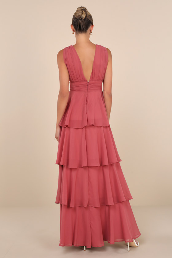 Amazing Evening Dark Rose Pink Tiered Maxi Dress