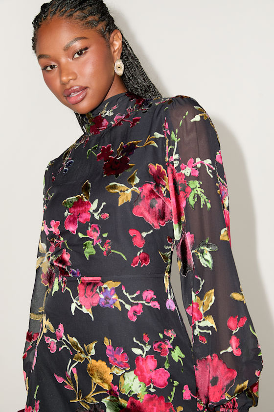 Retina Black Floral Burnout Velvet Backless Mini Dress