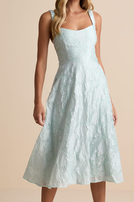 Pristine Muse Mint Green Jacquard Skater Midi Dress
