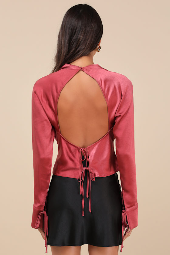 Luxury Sweetness Dark Rose Pink Satin Backless Top