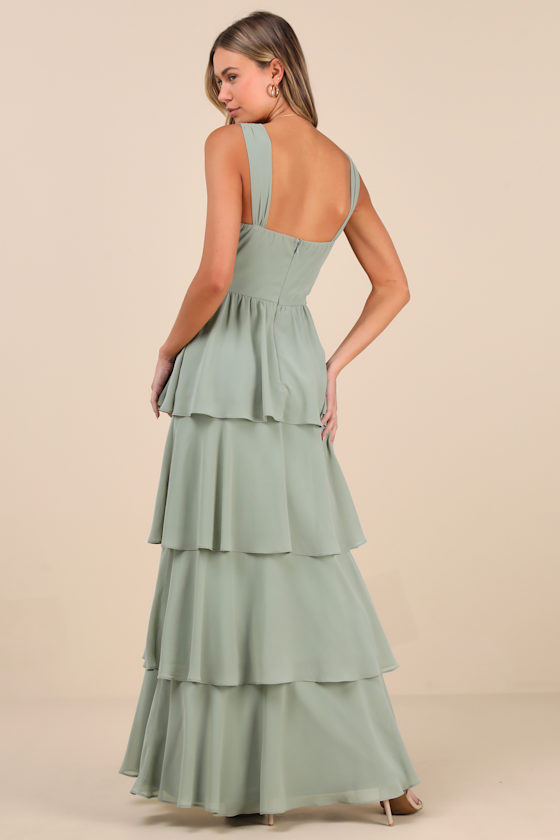 Carlynda Sage Brush Tiered Bustier Maxi Dress
