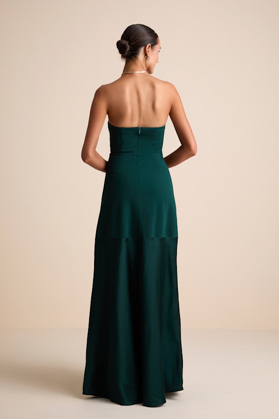Compelling Style Emerald Strapless A-Line Maxi Dress
