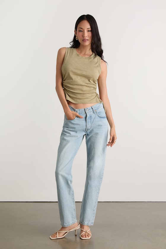 Anika Sage Burnout Ruched Tank Top