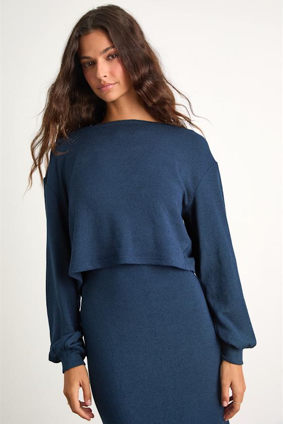 Marvelous Match Navy Knit Two-Piece Midi Dress & Sweater Set