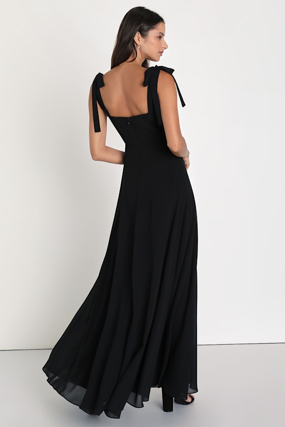 Love Me Forever Black Tie-Strap Square Neck Maxi Dress
