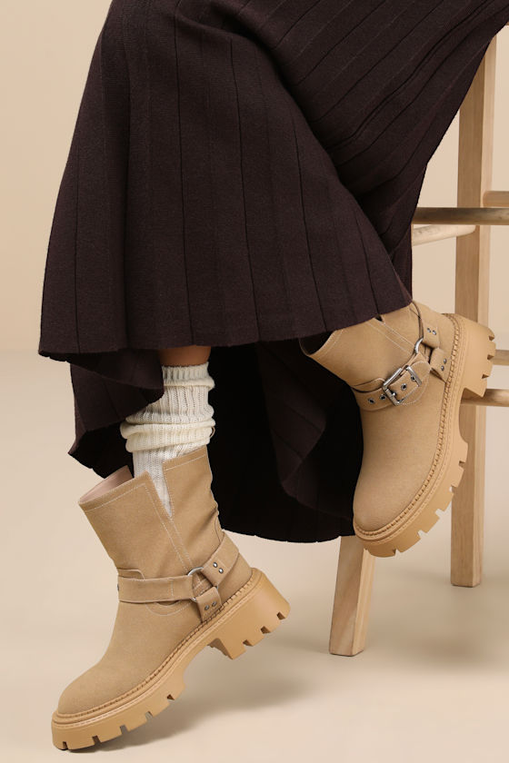 Rylander Sand Suede Moto Ankle Boots