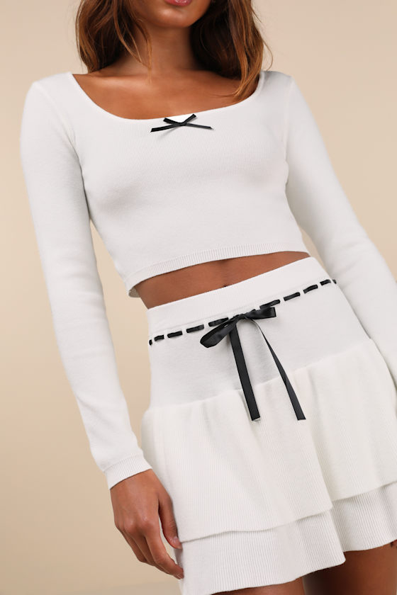 Ever So Charmed Ivory Bow Tiered Two-Piece Mini Sweater Dress
