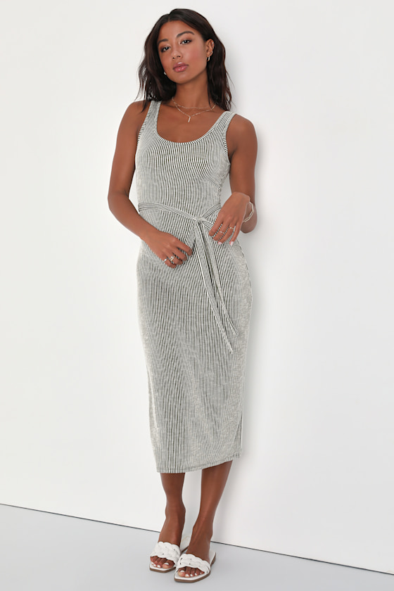 Summer Perfection Olive and Ivory Striped Ribbed Midi Dress