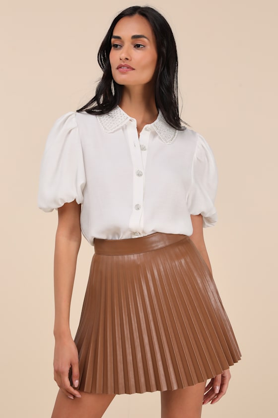 Better Luck Next Time Brown Vegan Leather Pleated Mini Skirt