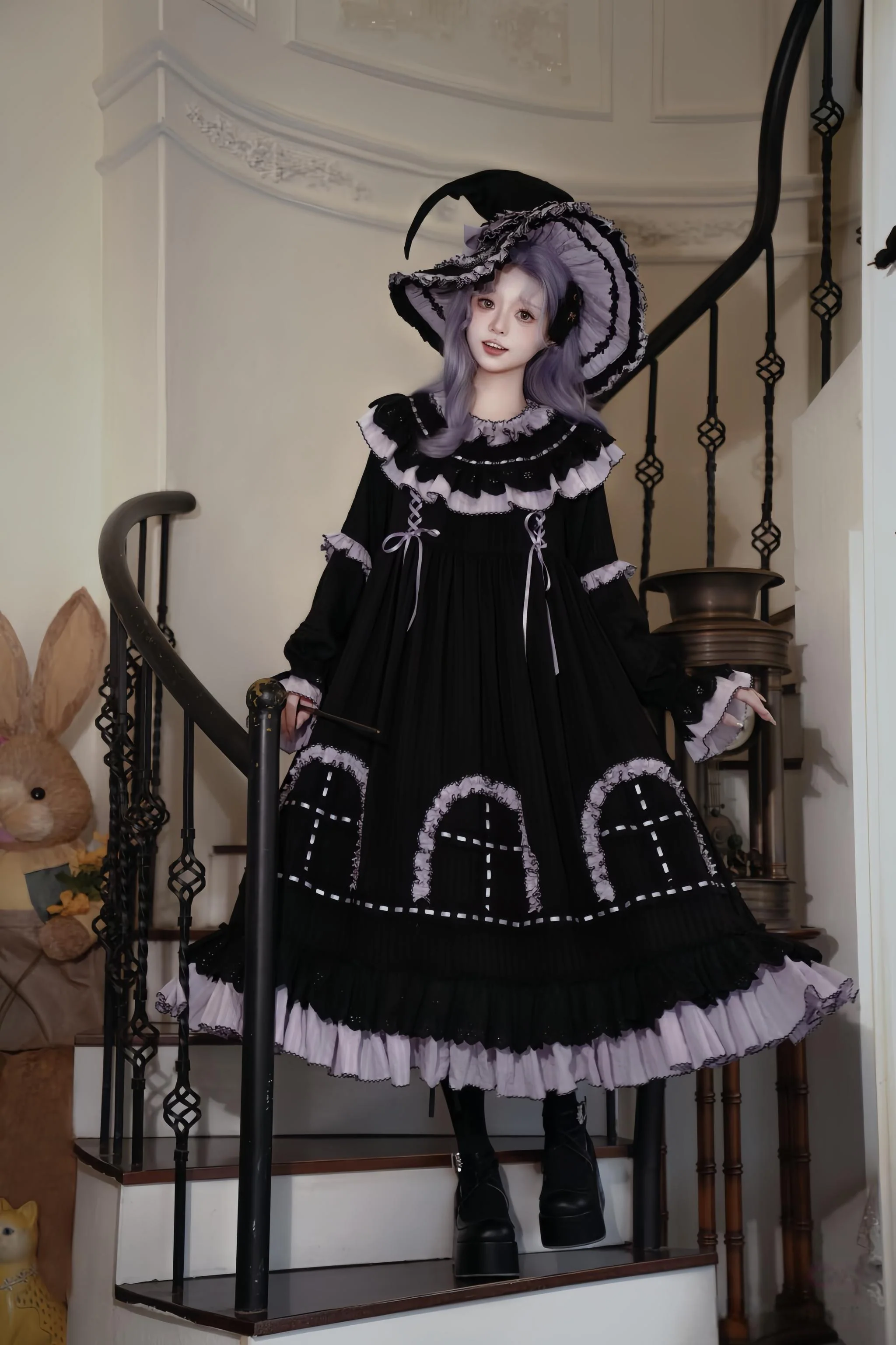 Sanshanjiu - Witch Lilith - Ruffled Collar Gothic Lolita OP, Witch Hat